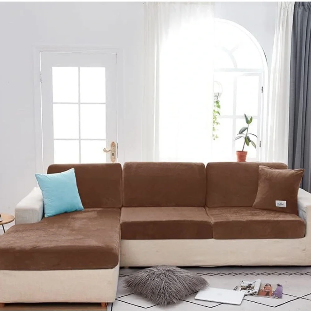 Source Unknown Brown and Cream Sectional Sofa